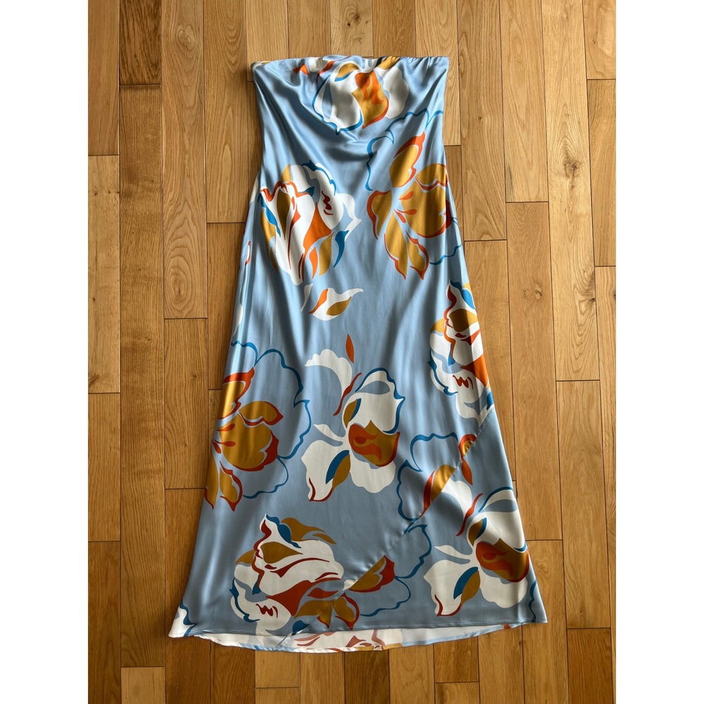 Reformation Joana Silk Strapless Dress Hyperion Blue Floral Midi Womens XL - Picture 2 of 10